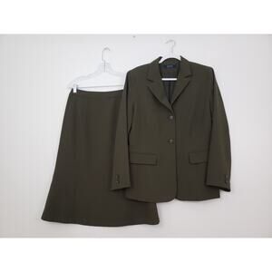 (Ju) Y2K Jones Wear Essentials Womens Suit Skirt Set Size 10 Padded Blazer Olive